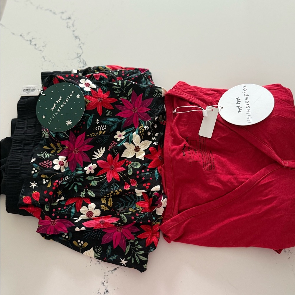 Little Sleepies Red Top and Floral Pants Set